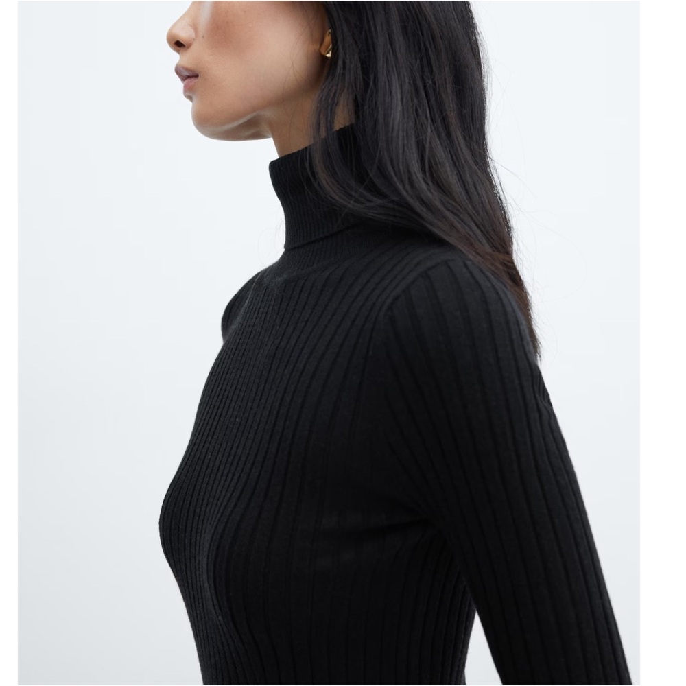 MANGO NWT Black Fine Ribbed Knit Long Sleeve Turtleneck Maxi Sweater Dress XS/ 2 - Picture 3 of 11